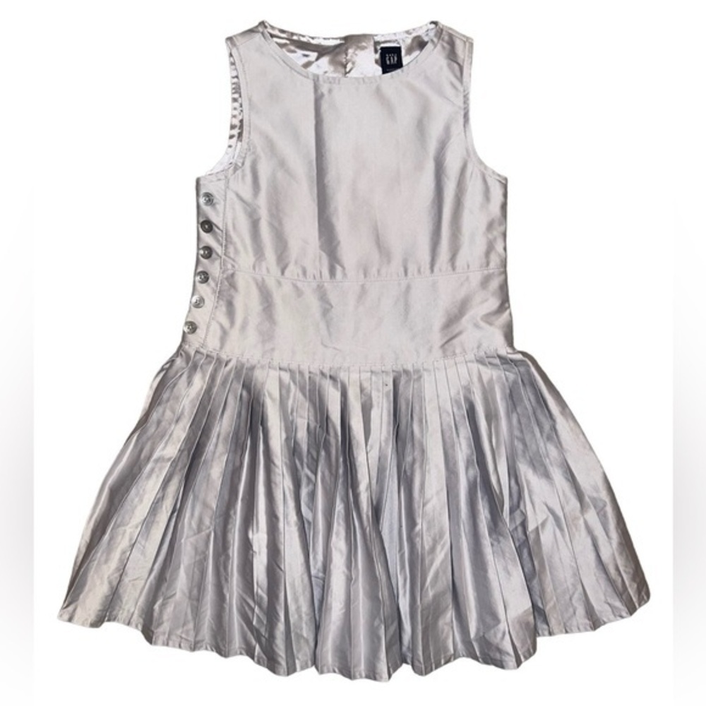 EUC Toddler Girls Gap Baby Metallic Silver Side Zip Sleeveless Pleated Dress 2T
